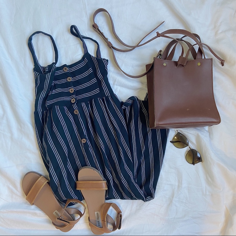STRIPED  BUTTON FRONT MAXI DRESS
